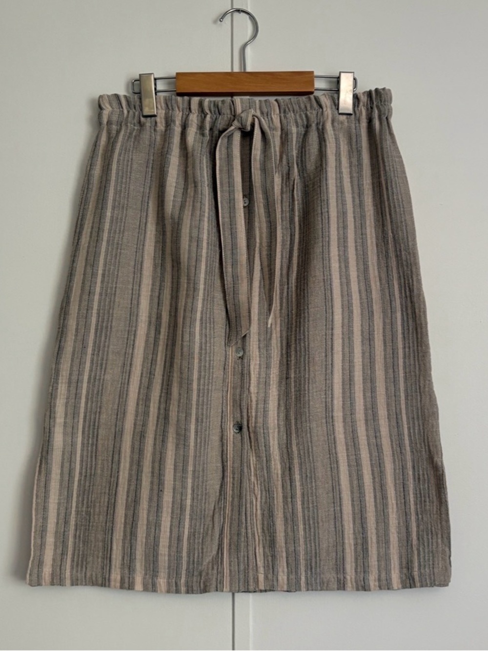 Striped Midi Skirt in Grey Taupe and Cream Cotton Small